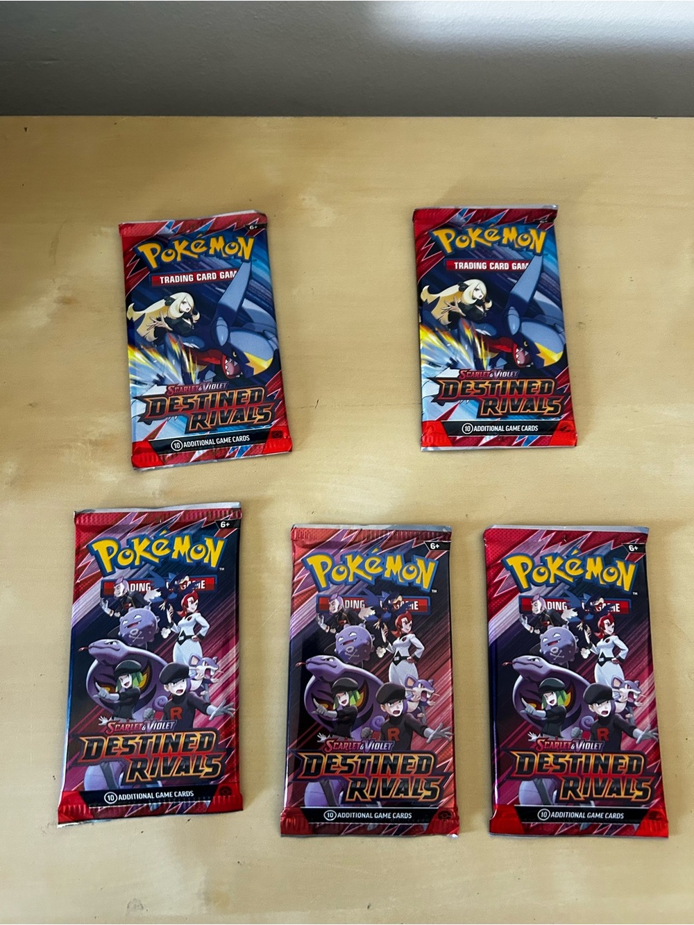5 Pokemon Destined Rivals Trading Card Booster Packs - Red, Blue, Yellow